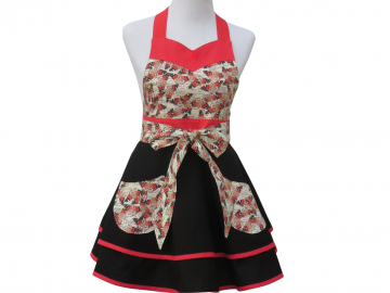 Women's Butterflies Themed Retro Style Apron with Sweetheart Neckline & Optional Personalization
