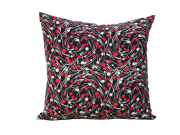 Black, Red & White Throw Pillow Cover in a Pretty Swirls Cotton Print with Envelope Opening Closure, 18" x 18", 16" x 16", 14" x 14"