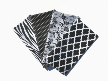 Black & White Cloth Napkins, Set of 4 or 6, Solid, Floral, Geometric, Zebra Stripe & Polka Dot