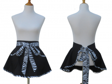 Black & White Half Apron with Zebra Stripe Trim and Retro Style Circle Skirt
