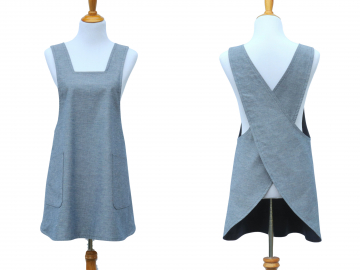 Women's Japanese Cross Back Style Apron in Blue Chambray Cotton