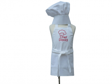 Children's Personalized Solid Color Apron & Matching Chef Hat in 16 Color Options
