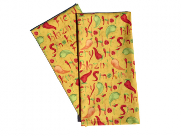 Chili Pepper Cotton Tea Towels, Set of 2, in Green, Red & Yellow, 100% Cotton