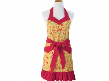 Women's Red & Yellow Ruffled Chili Peppers Apron, 100% Cotton, with Optional Personalization