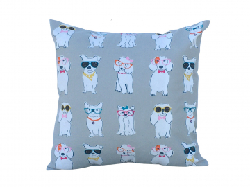 Cute Gray Dog Themed Throw Pillow Cover, 100% Cotton with Envelope Opening Closure, 18" x 18", 16" x 16", 14" x 14"