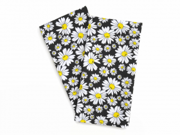 Daisy Cotton Tea Towels, in Black, Yellow & White Set of 2, 100% Cotton