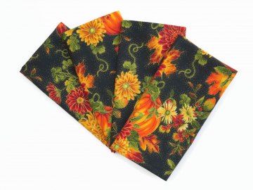 Floral Fall Cloth Napkins with Mums & Pumpkins, Set of 4 or 6, 100% Cotton