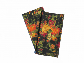 Floral Fall Tea Towels with Mums & Pumpkins, Set of 2, 100% Cotton