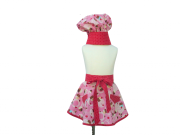 Girl's Pink Cupcake Half Apron & Matching Chef Hat Set, with Optional Apron Personalization