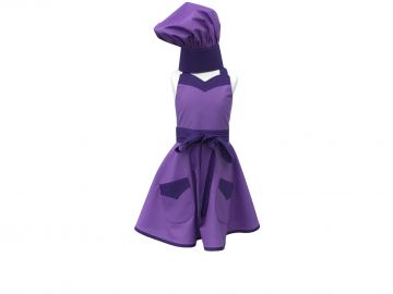 Girl's Retro Style Purple Apron & Chef Hat Set with Optional Apron Personalization