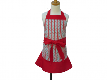 Girl's Blue & Red Striped Floral Apron with Optional Personalization
