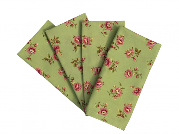 Pretty Green & Pink Floral Napkins, Set of 4 or 6, 100% Cotton