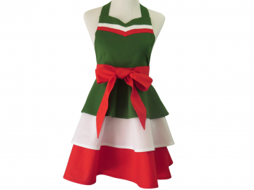 Women's Green, White & Red Retro Style Apron with Full Circle Skirt & Optional Personalization