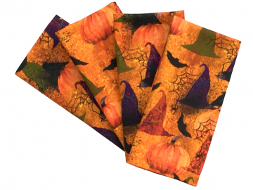 Halloween Cloth Napkins with Witch Hats, Pumpkins, Spider Webs & Black Cats, Set of 4 or 6