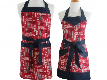 His & Her, Couple's Patriotic Apron Set with Optional Personalization