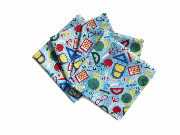 Children's School Themed Lunchbox Cloth Napkins, Set of 4 or 6