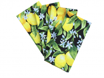 Lemon Cloth Napkins in a Pretty Lemon Leafy Vines Cotton Print, Set of 4 or 6