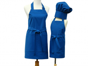 Mother & Daughter or Son Solid Color Apron Set with Child Chef Hat, in 16 Color Options & Optional Personalization