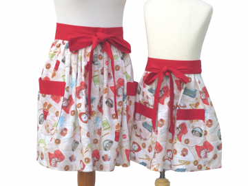 Mother & Daughter Matching Cooking Themed Half Aprons with Optional Aprons Personalization & Child Chef Hat