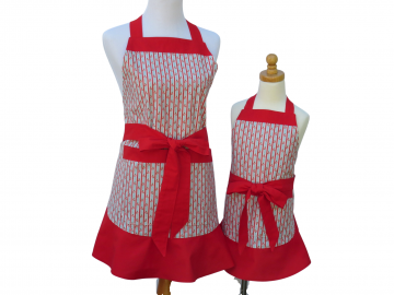 Mother & Daughter Matching Striped & Floral Aprons with Optional Personalization