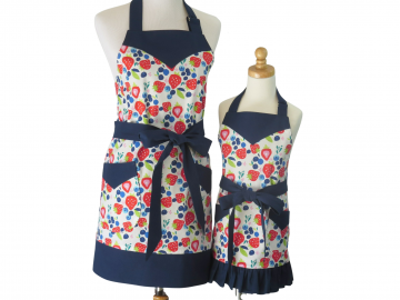 Mother Daughter Strawberry & Blueberry Apron Set with Optional Personalization