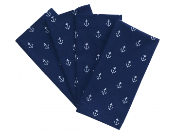 Nautical Themed Navy Blue Anchors Cloth Napkins, Set of 4 or 6, 100% Cotton