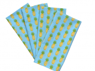 Pineapple Cloth Napkins, in Aqua Blue, Green & Yellow, 100% Cotton, Set of 4 or 6