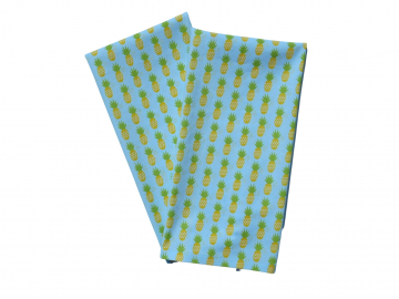 Pineapple Themed Tea Towels, Set of 2, Blue, Yellow & Green