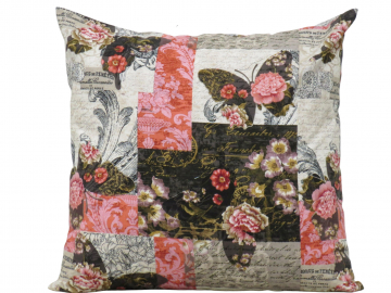 Black, Gray & Pink Butterfly and Floral Throw Pillow Cover, 100% Cotton with Envelope Closure Opening, 18" x 18", 16" x 16", 14" x 14"