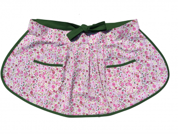 Women's Pretty Pink Floral Half or Full Apron, with Green Trim, Pleated Front, 100% Cotton
