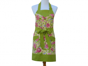 Women's Pretty Green, Pink & Yellow Floral Apron with Optional Personalization