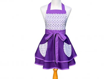 Women's Purple and Polka Dot Retro Style Apron with Optional Personalization