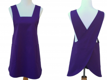Women's Solid Purple Japanese Cross Back Apron, 100% Cotton, in More Colors