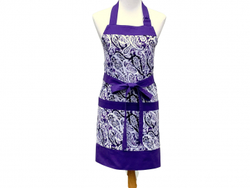 Women's Purple Paisley Apron with Large Pockets and Optional Personalization