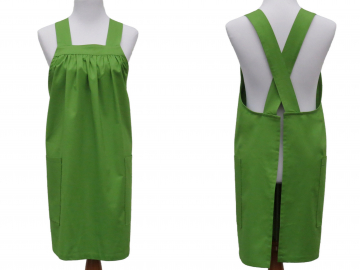 Women's Solid Color Gathered Top Cross Back Apron, in 12 Colors, 100% Cotton, with Large Pockets & Optional Personalization