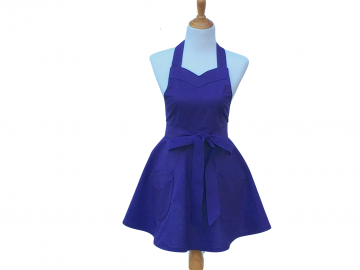Women's Solid Color Retro Apron with Full Circle Skirt, Sweetheart Neckline and in 16 Color Options