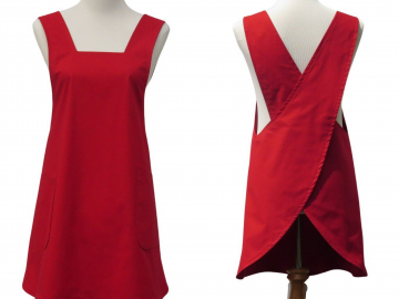 Women's Solid Red Japanese Cross Back Apron, 100% Cotton, in More Colors