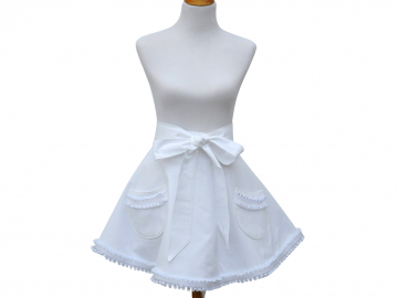 Women's Dressy White Ruffled Half Apron, with Full Retro Style Circle Skirt