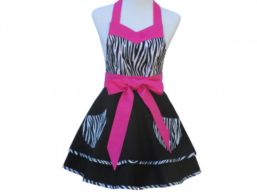 Black, White & Hot Pink Zebra Striped Retro Style Apron with Optional Personalization